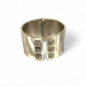 Victoria's Secret Gold Tone Hinged Cuff Bracelet Rhinestone Encrusted Studs